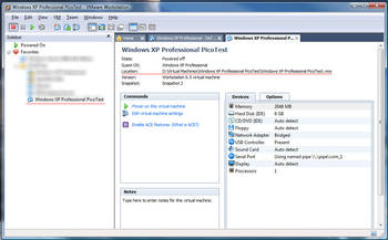 VMware Workstation showing the location of our target VM's .vmx configuration file.