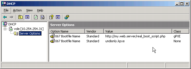 Working PXE-chaining DHCP configuration in Windows